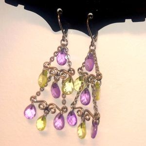 Violet and Lime Green Faceted Translucent Beads Dangle Earrings Free Boho People